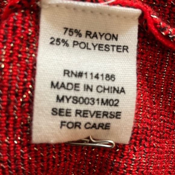 Willow Drive Red Black Silver Lg Holiday Sweater with an Asymmetrical Neckline - Picture 15 of 16